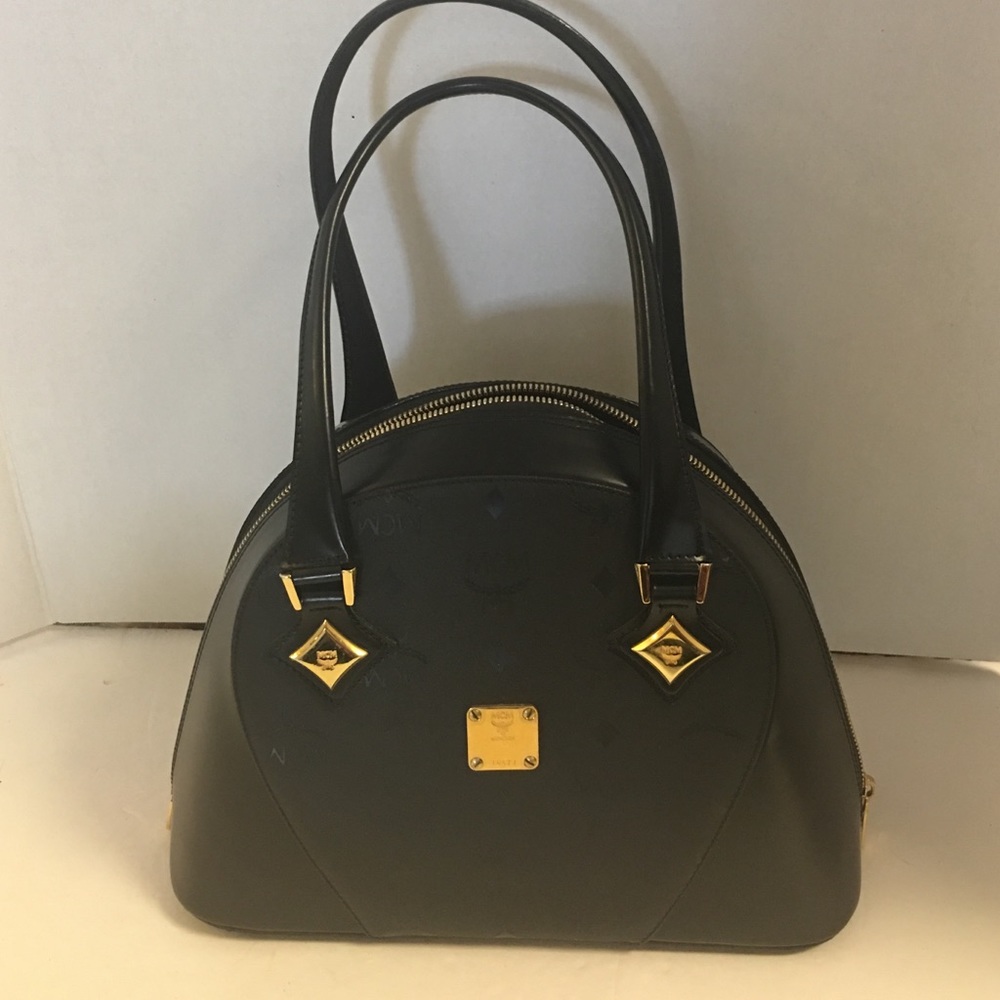 Auth MCM coated canvas signature dome satchel
